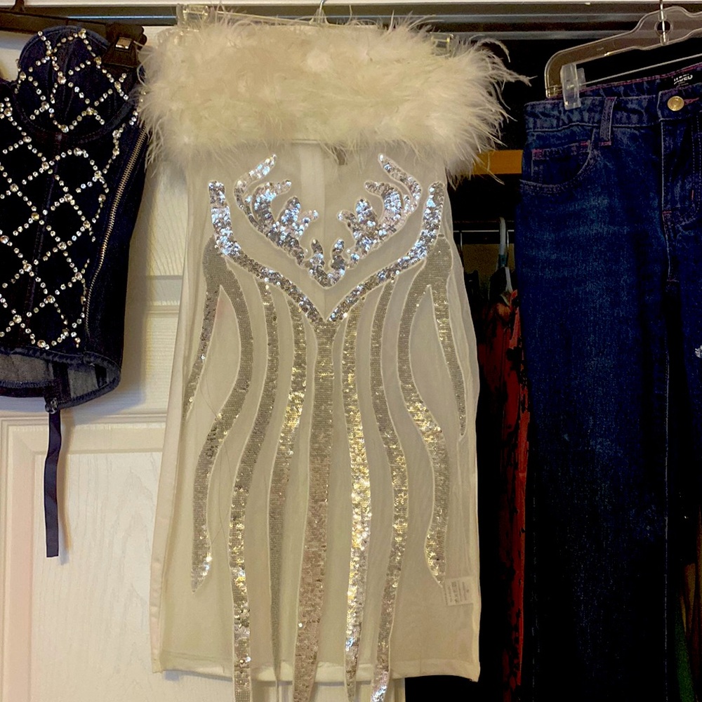 White fur & sequin dress